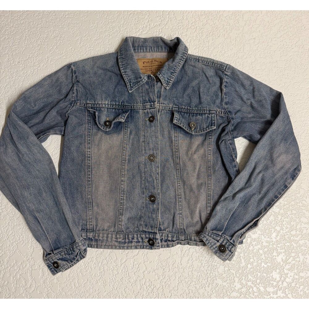 Polo Sur Y2K Style Fitted Cropped Denim Jacket Women’s S Faded Wash